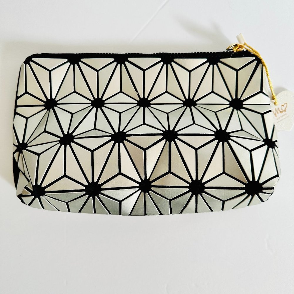 IMOSHION GEOMETRIC COSMETIC POUCH CASE SILVER